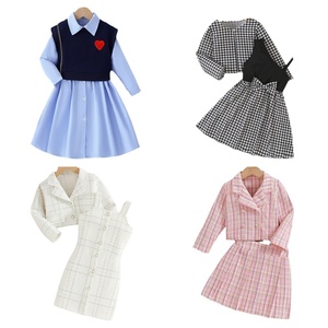 Set Elegante con <span class=keywords><strong>Blazer</strong></span> a Quadri <span class=keywords><strong>Bianco</strong></span> e Abito Senza Maniche, Giacca a Maniche Corte, Completo per Bambine 3-10 Anni - Product Image 6