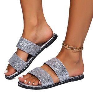 ashion Plus Size <b>Sequins</b>-word With Flat Heel Slippers Women 2024 Summer New Independent Station Cool Wholesale231 231 - Product Image 5