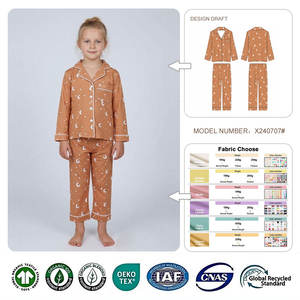 פיג'מת במבוק ספנדקס לבנות, בד נעים, צווארון, ייבוש מהיר, נושם ונוח, בגדי שינה לילדים בגילאי 2-9 - Product Image 3