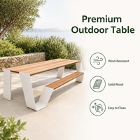 Ensemble de table à manger de patio extérieur contemporain tout-en-un avec bancs latéraux doubles intégrés, surface en acier galvanisé + robuste