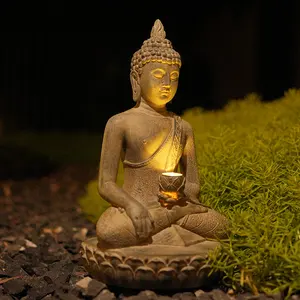 Statue de bouddha de méditation en polyrésine avec lumière solaire à vendre