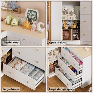 <span class=keywords><strong>Table</strong></span> à <span class=keywords><strong>langer</strong></span> d'angle moderne en bois blanc avec 5 tiroirs et 2 étagères ouvertes, gain de place, station de change <span class=keywords><strong>pour</strong></span> bébé, hôtel - Product Image 2