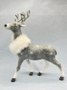 Figurine de renne en résine argentée scintillante, avec col en fausse fourrure blanche et bois de cerf, cerf ambulant scintillant, ornement de table de Noë<span class=keywords><strong>l</strong></span> statique - Product Image 1