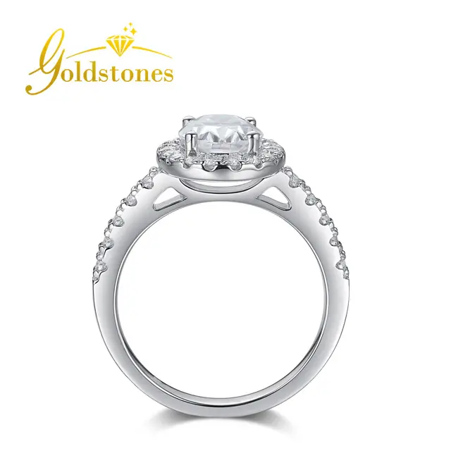 Anel de ouro branco real 18K personalizado com diamante Moissanite corte brilhante