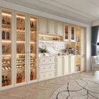 Buffet mural moderne sur mesure, station de bar à eau avec présentoir à verres à vin et éclairage LED pour appartement, maison, salle à manger