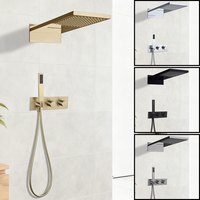 Système de douche encastré chromé WEIHAO, douche pluie rectangulaire et douchette à main, ensemble combiné avec robinet mélangeur en laiton massif