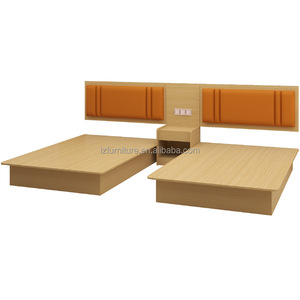 Factory Cheap 3 Star Hotel Double Twin Wood <b>Platform</b> <b>Bed</b> <b>Frame</b> with Nighstand PU Padded Headboard Cost-Effective Hotel Furniture - Product Image 1