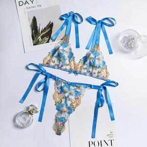 DEEPLOVE Retail 2022外国貿易女性の刺Embroideryサスペンダーシルクストラップ弓セクシーな下着セット - Product Image 6