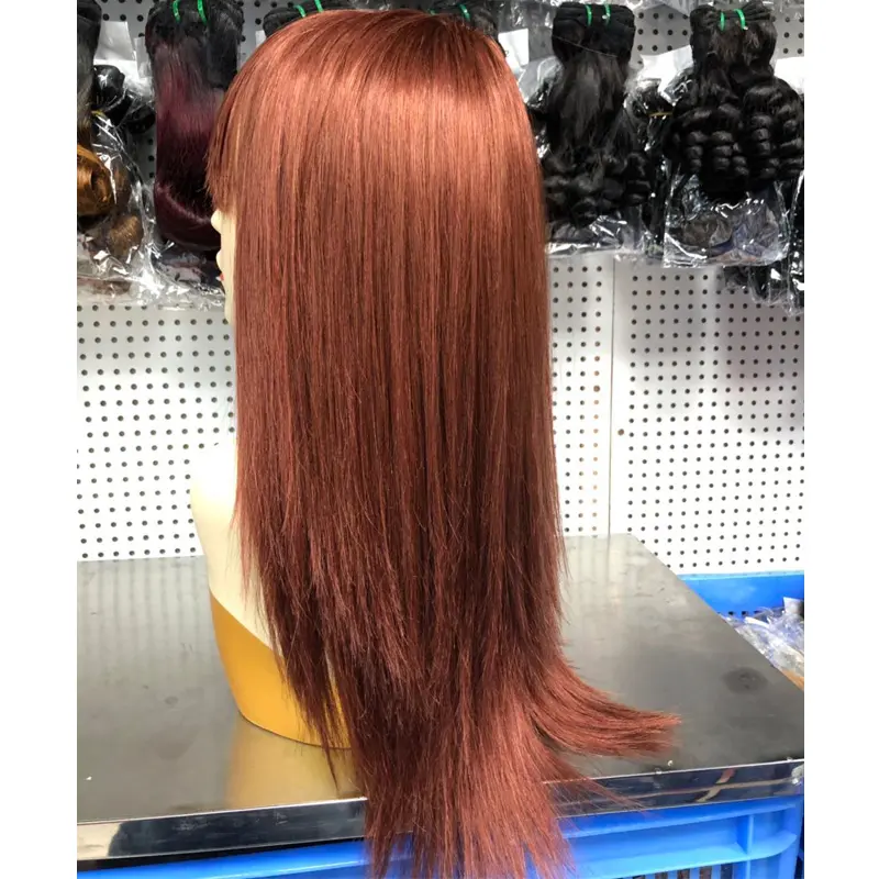 High Quality Raw Mink Virgin Human Hair Straight Wigs Color #33 Fringe Wig With Bangs Long Size Available
