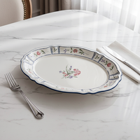 Service de vaisselle en céramique écologique, motif floral vintage, assiettes et bols – Compatible micro-ondes et lave-vaisselle, style rétro chic pour café