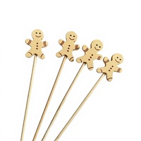 Kerstman van peperkoek, cartoon, bamboe, biologisch afbreekbaar, 13cm cocktailprikkers & fruitprikkers, 100 stuks per zak