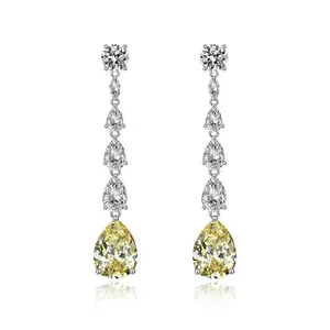 Thời Trang 925 Sterling Silver Rhodium Trang Sức Trắng Vàng Lê Drop Earrings Đối Với Phụ Nữ