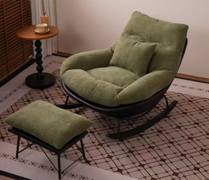 Sillón mecedora moderno de tela verde con base metálica y función de inclinación para muebles de sala de estar, diseño de respaldo sólido - Product Image 1