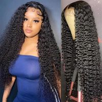 Perruque complète en dentelle Bridger Hair 13*4, cheveux vierges Remy brésiliens, couleur noir naturel, ondulations profondes, longueur longue 150%-250%