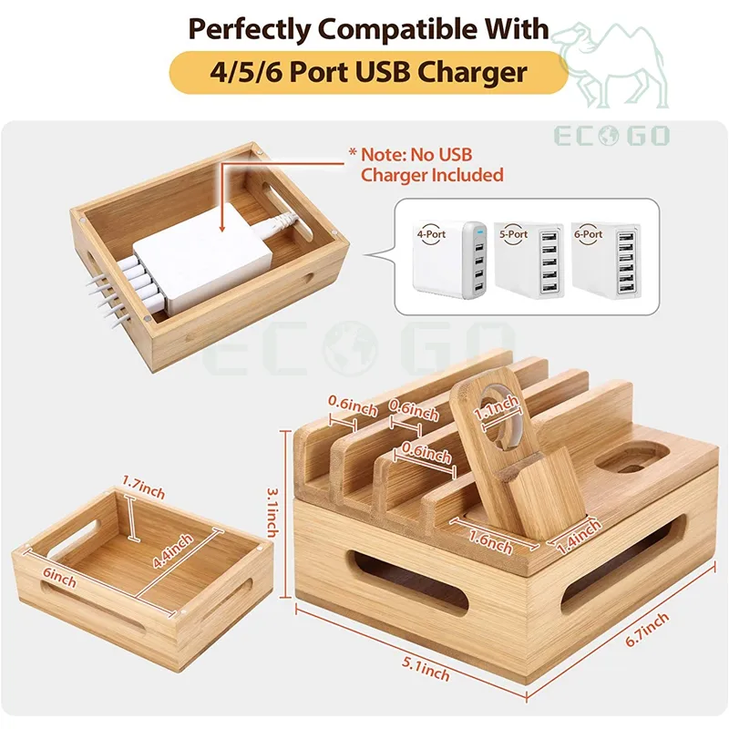 Stabiele Bamboe Laadstation Voor Meerdere Apparaten Mobiele Telefoon Dock Desk Organizer Voor Appel Bamboe Hout Docking Station