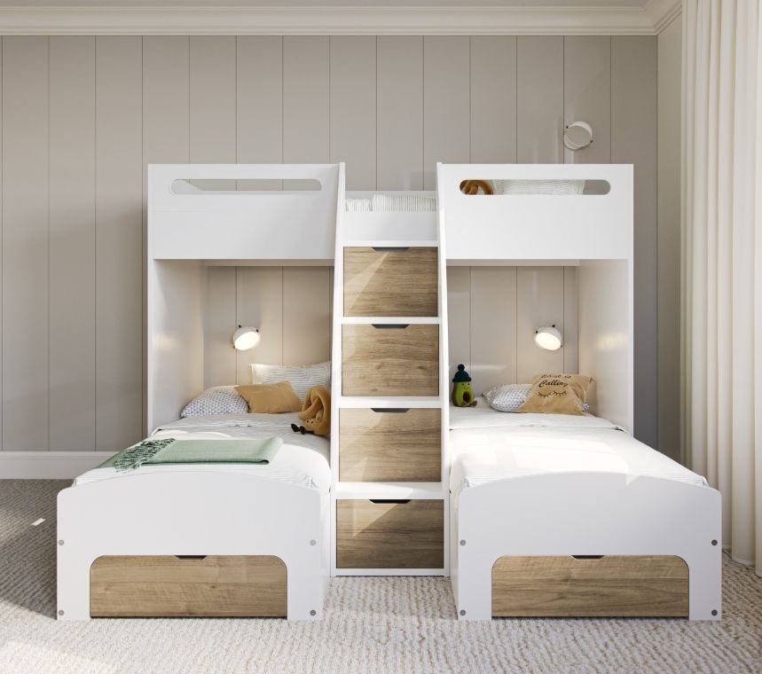 Children Bed Modern Metal Bunk with Slide Storage