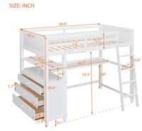 Lit superposé double avec bureau et commode, lit superposé en bois double avec tiroirs de rangement et étagères pour enfants adolescents adultes