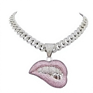 Pendentif tendance pour lèvres, style hip-hop, plaqué argent, avec moissanite, idéal pour mariages et soirées - Product Image 1