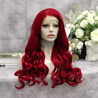 Perruques en cheveux synthétiques résistants à la chaleur Futura Swiss Lace 24inch Celebrity couleur rouge vague pre-plucked Natural Hairline