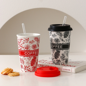 Hot Selling Ceramic Coffee Travel Mug Personalized Milk Tea Ceramic Cup with Straw - Product Image 5