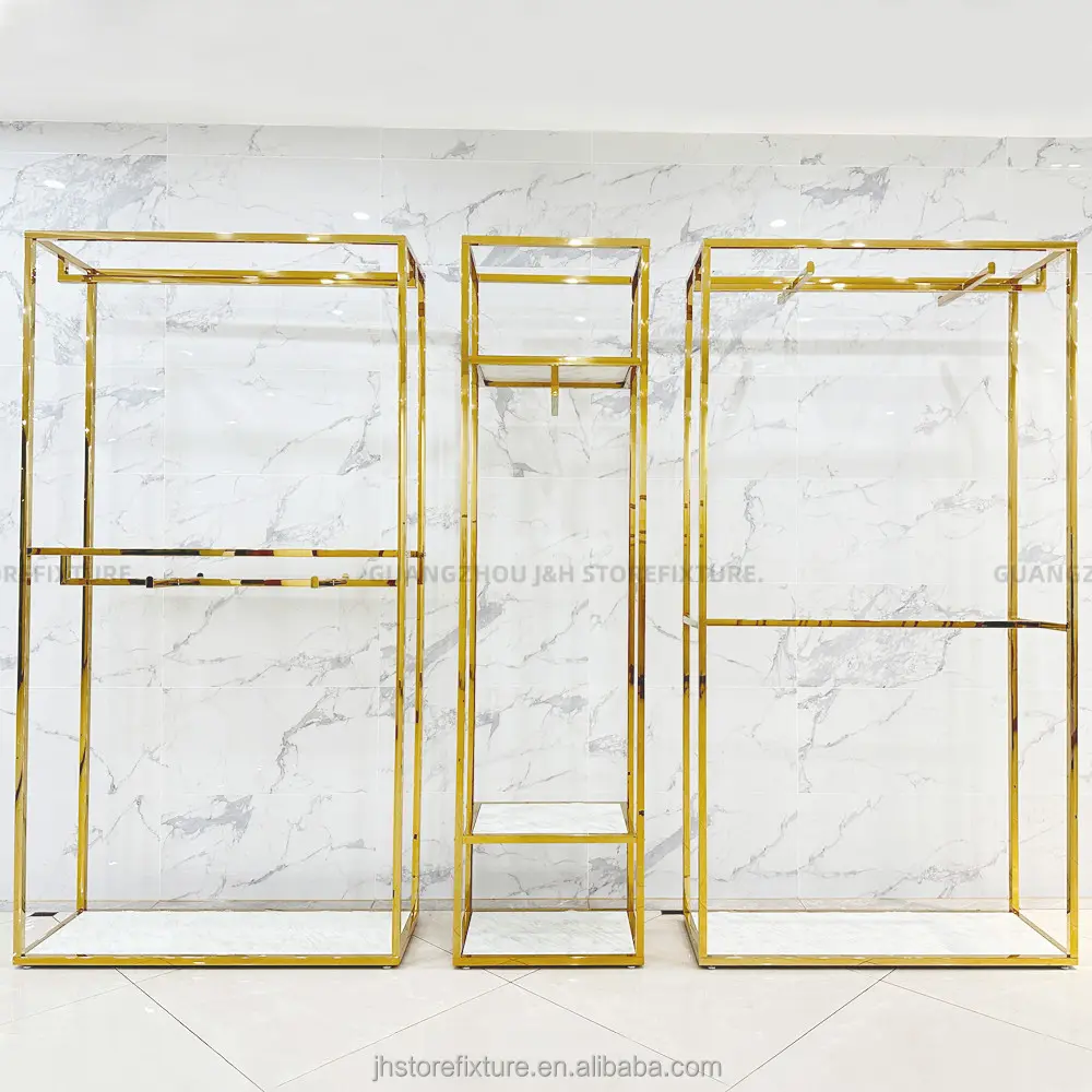 luxury wedding dress display stand gold stainless steel store display rack shelves for bag retail store