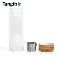 Nouvel arrivage de tasses à thé isolées transparentes en verre à haute teneur en bore de 17 oz 500ml avec couvercle en bambou et couvercle en silicone