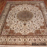 Tapis persan en laine et soie jacquard fait main sur mesure, à poils longs et épais, avec support en coton maillé, motif floral, écologique et adapté aux animaux de compagnie