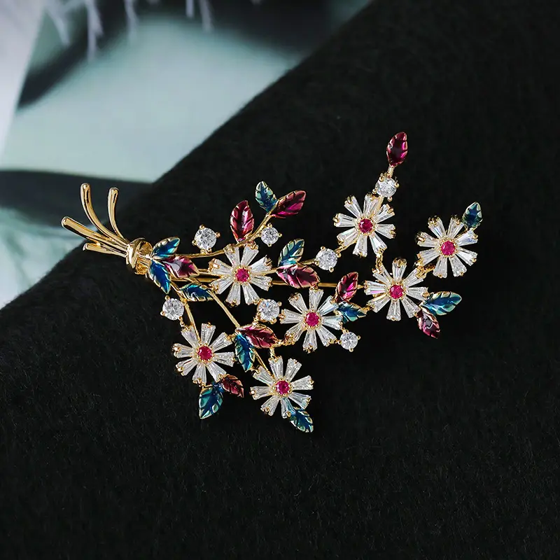 SUYU cobre Micro incrustaciones de Zirconia cúbica flor colorida moda broche regalo ropa accesorios broche