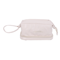 Sac à cosmétiques double couche en cuir, sac de maquillage de voyage portable, trousse de toilette en cuir, pochette à cosmétiques spacieuse pour femmes et filles