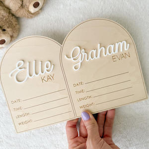 Segni statistici di nascita del neonato in legno dipinti incisi segni di annuncio di nascita <span class=keywords><strong>gemelli</strong></span> ecologici di vendita calda transfrontaliera - Product Image 1