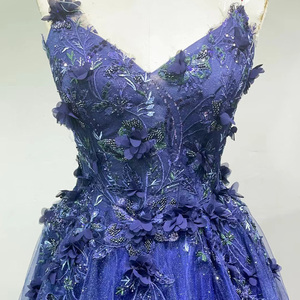 Pour TY230167 paillettes sans manches 3D fleur parole longueur Organza volants pli a-ligne robes de soirée robes pour la fête - Product Image 2