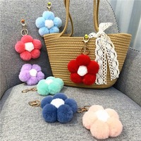 Vente chaude Creative Fleur Pom Ball Porte-clés En Peluche Sac Moelleux Rose Fleur Porte-clés Pompon Porte-clés Porte-clés En Fausse Fourrure Pom Pom
