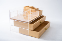 Organisateur de bureau en bambou et acrylique avec 2 tiroirs, boîte de rangement multifonction, organisateur de comptoir de salle de bain pour le bureau, les cosmétiques et les soins de la peau