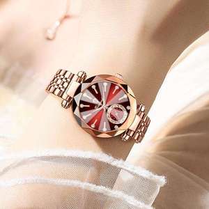 BINBOND B188 188 Montre de luxe haut de gamme en acier inoxydable, bracelet en cuir véritable, montres étanches pour femmes, montre de mode décontractée pour femmes - Product Image 6