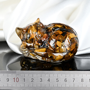 Animaux en cristal de Reiki écologiques de haute qualité, technique de mosaïque, chat endormi pour la décoration de la maison - Product Image 2