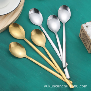 Stainless Steel Korean Style Long Handle <b>Spoon</b> Food Grade Material Dessert <b>Coffee</b> Stirring <b>Spoon</b> Restaurant Home Use - Product Image 3