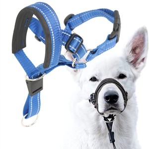 Muselière réglable pour chien avec harnais, masque anti-morsure en nylon pour l'entraînement des animaux de compagnie, tailles S M L XL, bleu - Product Image 1