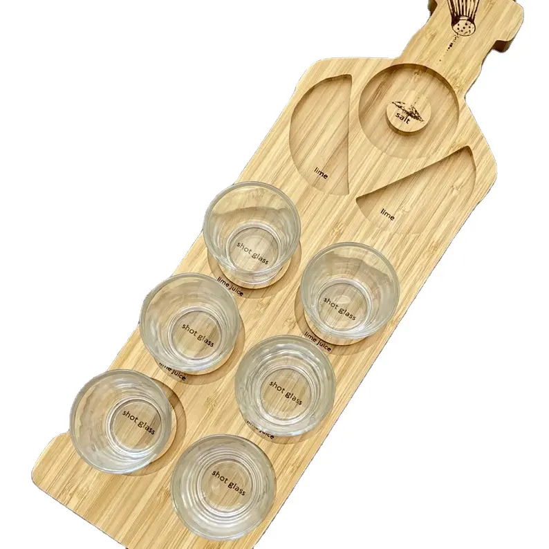 Bar wooden flight tray with salt dish wooden shot board for wine glass beer tequila