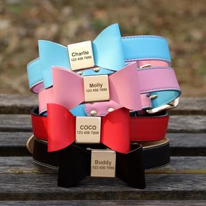 Custom Pu Lederen Hondenhalsband Zachte Strik Pet Kragen Gegraveerd Naam Puppy Kat Ketting Anti-Verloren Voor Kleine Middelgrote Grote Honden - Product Image 6