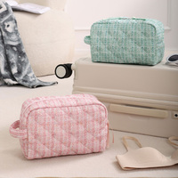 Trousse de Toilette Matelassée en Polyester HETON avec Poignée Souple, Étui de Maquillage Multifonction Écologique Résistant à l'Eau avec Lettre