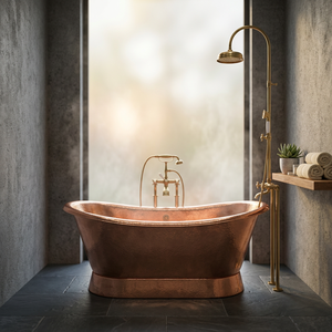 Baignoire autoportante ovale en cuivre avec ensemble de douche en laiton, style vintage, pour salle de bain et spa, pour la maison et l'hôtel - Indian Home Crafts - Product Image 2