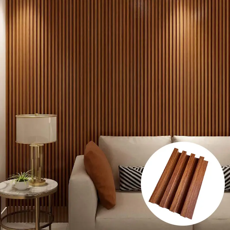 Fábrica decoración interior madera plástico compuesto revestimiento de Pvc revestimiento estriado tablero de pared WPC Panel de pared Interior