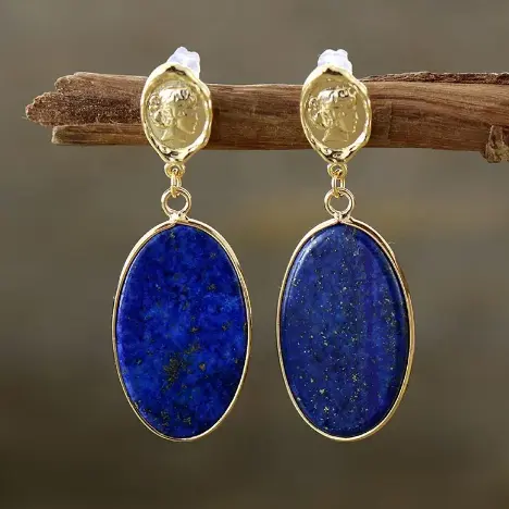 Độc đáo sang trọng Úc anh Lapis Lazuli Bông tai vàng bạc đinh tán thả Bông tai đồ trang sức