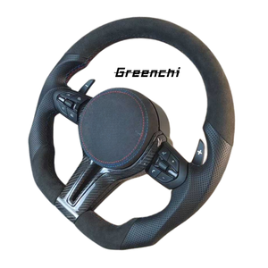 พวงมาลัยคาร์บอนไฟเบอร์สำหรับ BMW <span class=keywords><strong>F10</strong></span> F18 ซีรีส์ 5 หุ้มหนัง Alcantara แบบสั่งทำพิเศษ ดีไซน์ก้นแบน สำหรับตกแต่งภายในแบบสปอร์ต ไม่มีถุงลมนิรภัย - Product Image 3
