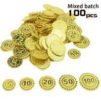 Vente en gros de 100 pièces de monnaie de pirate, 50 pièces d'or en plastique, trésor de jeu, jeton d'argent