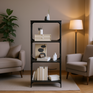 Librería de Madera Sintética Negra con Detalles Metálicos, 23.2x13.8x52.0 Pulgadas, 4 Estantes, Estantería Moderna Industrial para Sala de Estar - Product Image 2