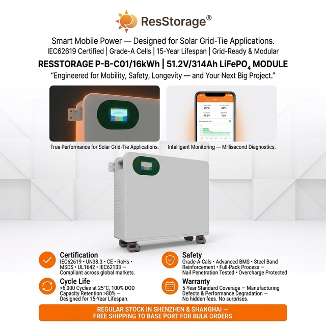Smart 16kWh Energy Storage System Floor-Standing Moveable 51.2V Lithium Battery Pack for Home Solar Power System