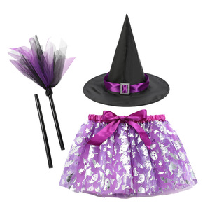 Costume de sorcière pour filles, jupe tutu pour fête d'Halloween, anniversaire, festival, cosplay, jupe avec chapeau de sorcière et balai - Product Image 5
