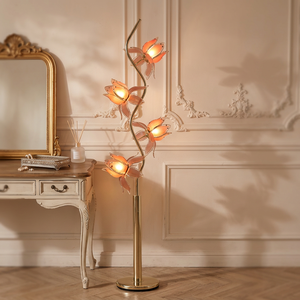 Lámpara de Pie de Lujo con 4 Cabezas de Flor de Loto, Lámpara Escultórica, Luz Ambiental Cálida para Sala de Estar, Habitación de B&B - Product Image 1