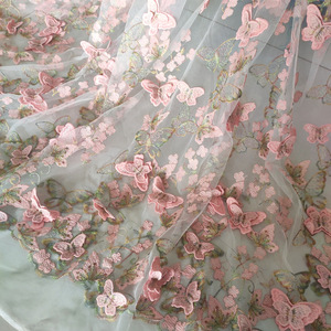 3D Dos Tonos Mariposa Bordado Encaje Malla Poliéster Tela Dentelle En Maille <span class=keywords><strong>Brod</strong></span>ée Papillon Vestido de Novia Mujer Ropa - Product Image 2